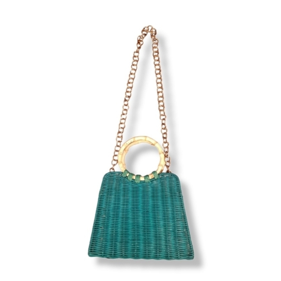 Zara Bags Nwot Zara Green Rattan Crossbody Bag With Bamboo Handle
